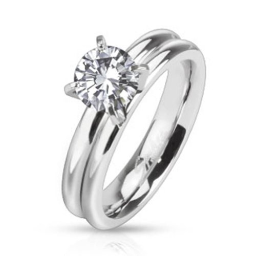 beyoutifulthings funkelnder Stein Verlobungs-Ring Band-Ring Chirurgenstahl 316L Partner-Ring Trau-Ring Titan 47(15)-61(19,5) von beyoutifulthings