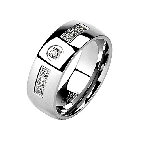 beyoutifulthings funkelnder ZIRKONIA-Reihe Clear Band-Ring Finger-Ring Chirurgenstahl 316L Verlobungs-Ring Partner-Ring Trau-Ring Silber 47(15) von beyoutifulthings