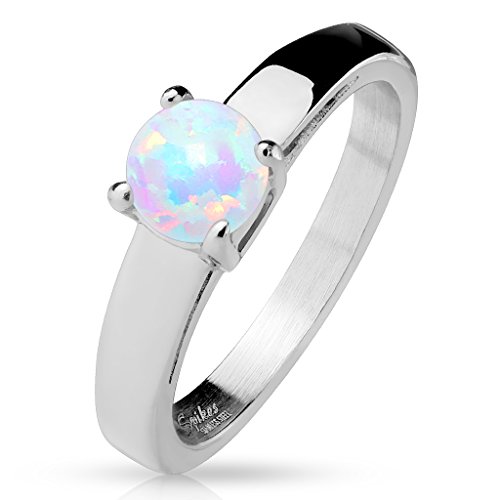 beyoutifulthings glänzender Opal Band-Ring Chirurgenstahl 316L Verlobungs-Ring Partner-Ring Edelstahl Trau-Ring 47(15)-60(19) von beyoutifulthings