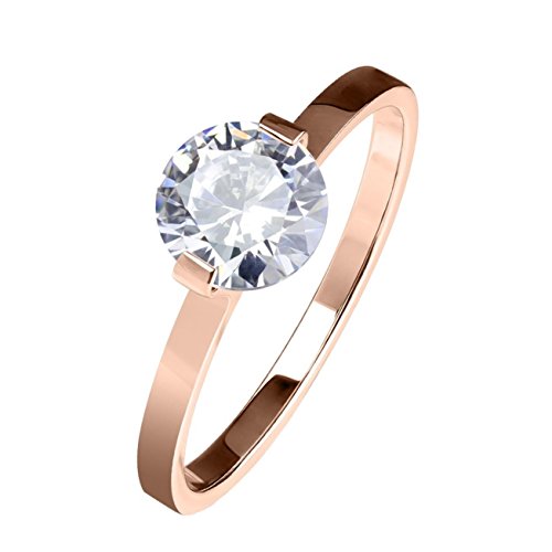 beyoutifulthings runder SOLITÄR-ZIRKONIA Clear Band-Ring Finger-Ring Chirurgenstahl 316L Verlobungs-Ring Partner-Ring Trau-Ring Roségold 60(19.1) von beyoutifulthings