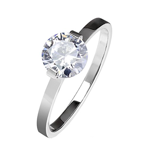 beyoutifulthings runder SOLITÄR-ZIRKONIA Clear Band-Ring Finger-Ring Chirurgenstahl 316L Verlobungs-Ring Partner-Ring Trau-Ring Silber 60(19.1) von beyoutifulthings