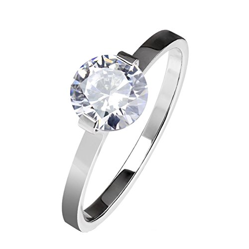 beyoutifulthings runder SOLITÄR-ZIRKONIA Clear Band-Ring Finger-Ring Chirurgenstahl 316L Verlobungs-Ring Partner-Ring Trau-Ring Silber 61(19.4) von beyoutifulthings