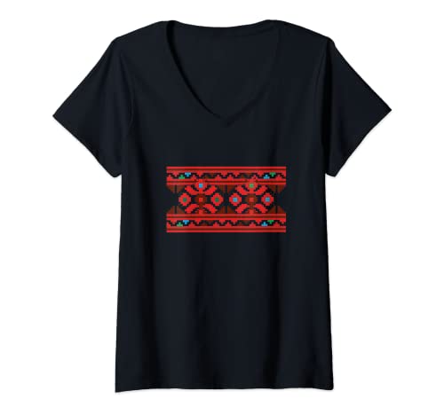 Damen Original Ethno Geschenk mit bulgarischer Folklore Schevitsi T-Shirt mit V-Ausschnitt von bg-mall