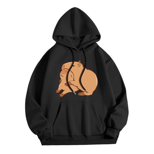 Damen Sweatshirt Mit Capybara Druck Pullover Teenager Mädchen Hoodie Kapuzenpullover Niedliche Print Langarm Winter Oberteile Cartoon Pulli Mode Streetware Top Sweatshirts Hoodie (Black-2, S) von bgyujn