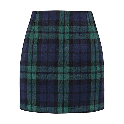 Karierter Rock Damen Kariert Elegante Wickelrock Casual Winterrock Kurze Retro Röcke Damen Lang High Waist Vintage Damenrock Frauen Partyrock Hohe Taille Damenröcke Warme Freizeitrock (Green, XXL) von bgyujn