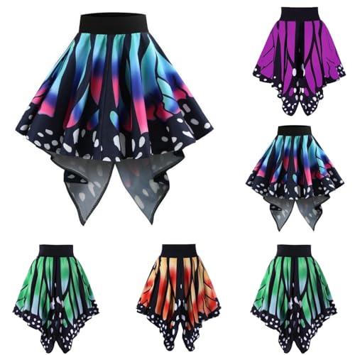 Karneval Kostüm Damen Schmetterling Rock Cosplay Kostüm Schmetterlings Rock Festival Party Schwingen Tanz Faltenrock Elastsich Taille Minirock Leichte Atmungsaktiv Ballett Unterrock (2-Blue, S) von bgyujn