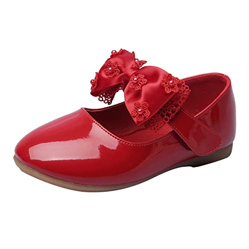 Mädchen Schuhe Modisch Elegante Lederschuhe Freizeit Prinzessin rutschfest Gummisohle Performance Abendschuhe Mädchenschuhe Kleine Einzelschuhe Tanzschuhe Bequeme Freizeitschuhe (Red, 26 Toddler) von bgyujn