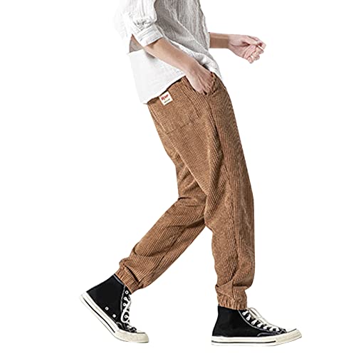 Mens Winter Solid Lockere Hose Mit Gürtel Freizeithose Rennrad Hose Herren Kurz Männer Jogginghose Einfarbig Freizeithosen Gerade Bein Sporthosen (Khaki, XXXL) von bgyujn