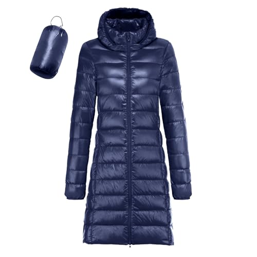 Steppmantel Damen Winter Warmer Leichter Winddichter Wintermantel Lang Schmaler Langer Winterjacke Damen Warm Daunenmantel Casual Elegante Wintermantel Damen Grosse Grössen Winterjacke (Navy, L) von bgyujn