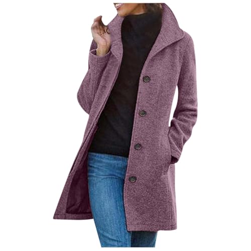 Winter Mantel Damen Wollmantel Damen Trenchcoat Temperament Wintermantel Lang Wolljacke Damen Jacke Übergang Winter Übergangsmantel Langer Elegante Mantel Damen Warm Trenchcoat (Purple-E, XXXL) von bgyujn