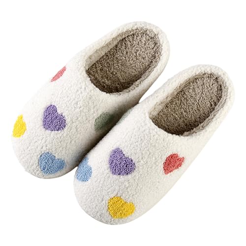 Winter Wärme Pantoffeln Für Frauen Slippers Flanell Gefütterte Paar Winter Kleine Liebe Muster Cartoon Große Größe Warm Gepolsterte Baumwolle Hausschuhe Ausgefallene Schuhe Damen (White, 43) von bgyujn