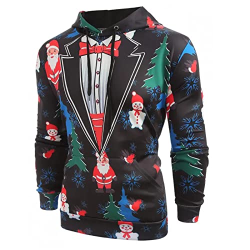 Winterpullover Herren Weihnachtspullover Lustig Druck Baggy Weihnachten Ärmel Lang Bedruckte Kapuzenpullover Lässige Bluse Herren Hoodies Sweatshirts Herren Sweatshirts Große Größen (Black, XXXXL) von bgyujn