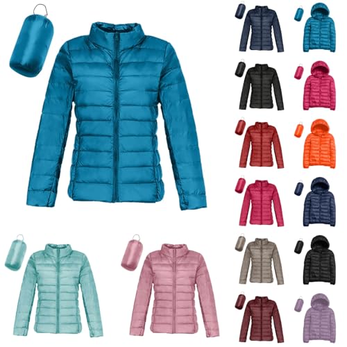 bgyujn Damen Steppjacke Leichte Daunenjacke Lightweight Übergangsjacke Mit Kapuzen Warme Pufferjacke Mit Taschen Für Frauen Freizeit Federleichte Dünne Jacke Winterjacke Damen-Steppmäntel (a-Blue, L) von bgyujn