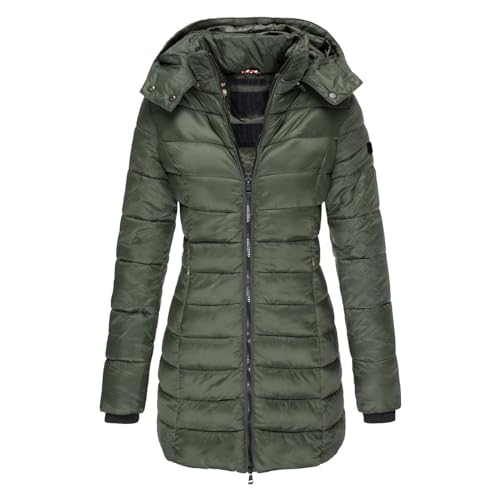 bgyujn Einfarbige Wintermantel Damen Lässige Warme Steppmantel Damen Wattierte Baumwolljacke Für Damen Lange Schmal Geschnittene Wattierte Baumwolljacke Outdoor Klassisch Winterjacke (AG, XXL) von bgyujn