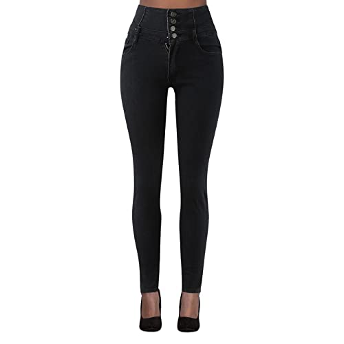 bgyujn Fit Skinny Jeans Reizvolle Jeans-Schnipsel mit Hohem Bund Slim-Fit Vier-Knopf-Damen-Stretch Jeggings Große Größen Lässige Damenje Freizeithose Elastische Jeanshose Damen (Black, XXL) von bgyujn