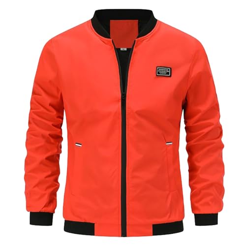 Herren Bomberjacke Leichte Dünner Übergangsjacke Jacke Blouson Jacken Windbreake Jacket Fliegerjacke Windjacke Pilotenjacke Sommerjacken Casual Fahrradjacke Winter Collegejacke (B-Orange, XL) von bgyujn