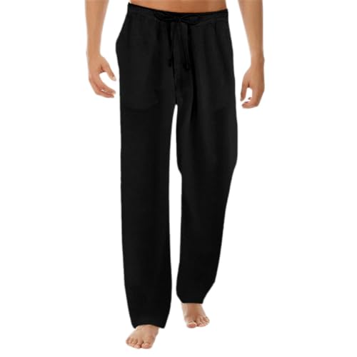 bgyujn Herren-Sommer-Stile, Einfache Modische Hosen Reiner Baumwolle Leinen Herren Webhose Freizeithose Herrenhose Jogging Outdoorhose Sporthose Jogginghose Große Größe (Black, M) von bgyujn
