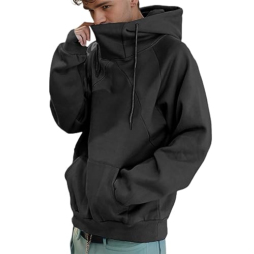 bgyujn Herren Winter, Lockerer Rollkragenpullover, Herren-Kapuzenpullover, Paar-Hoodie-Mantel Comic Sweatshirt Herren Kaputzensweatshirtjacke Große Größe Baggy Freizeit Outdoor Sweatshirt (Black, XL) von bgyujn