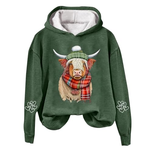 bgyujn Kuh-Sweatshirts Für Damen Kuh Sweatshirts Für Damen Fleece Sweatshirt Katzenohren Pullover Weihnachts Sweatshirt Damen Sweatshirt Langarm Winter Pullover Damen Elegant (Green, XL) von bgyujn