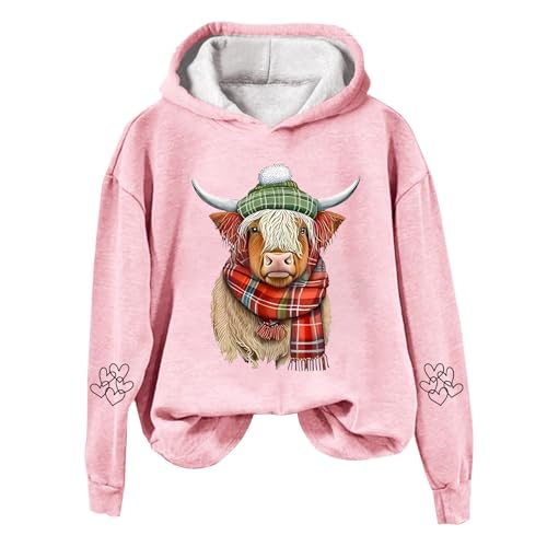 bgyujn Kuh-Sweatshirts Für Damen Kuh Sweatshirts Für Damen Fleece Sweatshirt Katzenohren Pullover Weihnachts Sweatshirt Damen Sweatshirt Langarm Winter Pullover Damen Elegant (XL) von bgyujn
