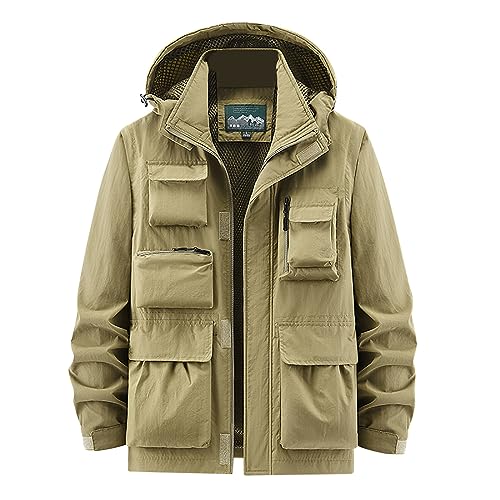 bgyujn Männlicher Mann Langarm Abnehmbare Ärmel Jacke Pocket Reißverschluss Mit Abnehmbare Hutjacke S Herren Frühling Langärmelig Jacke Übergang Atmungsaktiv Streetware Herren Jacke (Khaki, XXXL) von bgyujn