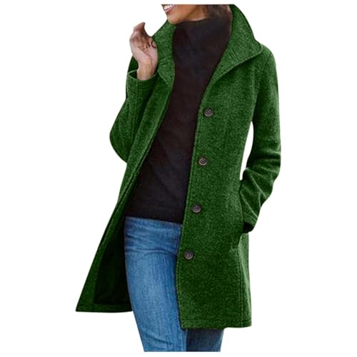 bgyujn Winter Mantel Damen Wollmantel Damen Trenchcoat Temperament Wintermantel Lang Wolljacke Damen Jacke Übergang Winter Übergangsmantel Langer Elegante Mantel Damen Warm Trenchcoat (Green-E, M) von bgyujn