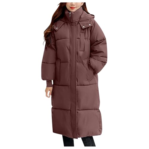 bgyujn Winterjacke Damen Lang Warm Wintermantel Grosse Grössen Verdickt Weiche Mantel Mit Kapuzen Steppjacke Daunenmantel Mit Taschen Winter Frauen Elegant Outdoor Warmer Steppmantel (Coffee-1, M) von bgyujn