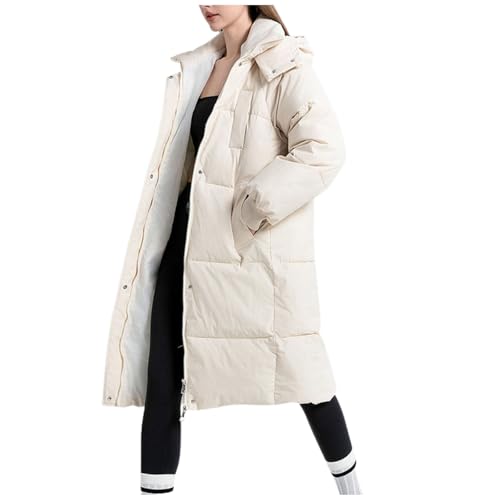 bgyujn Winterjacke Damen Lang Warm Wintermantel Grosse Grössen Verdickt Weiche Mantel Mit Kapuzen Steppjacke Daunenmantel Mit Taschen Winter Frauen Elegant Outdoor Warmer Steppmantel (White-2, XXXL) von bgyujn