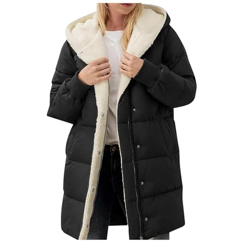 bgyujn Wintermantel Damen Elegant Steppmantel Damen Mit Kapuzen Steppjacke Damen Lang Outdoor Warmer Damenjacken Casual Modische Winterjacke Damen Grosse Grössen Freizeit Fleecejacke (Black, XXXL) von bgyujn