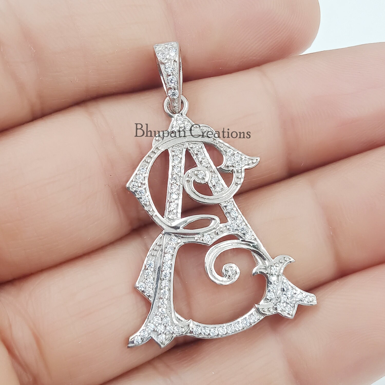 925 Sterling Silber Bl lb Monogramm Anhänger, 2 Anfangsbuchstaben Anhänger Schmuck, Handgefertigte Diamant Schmuck von bhupaticreations