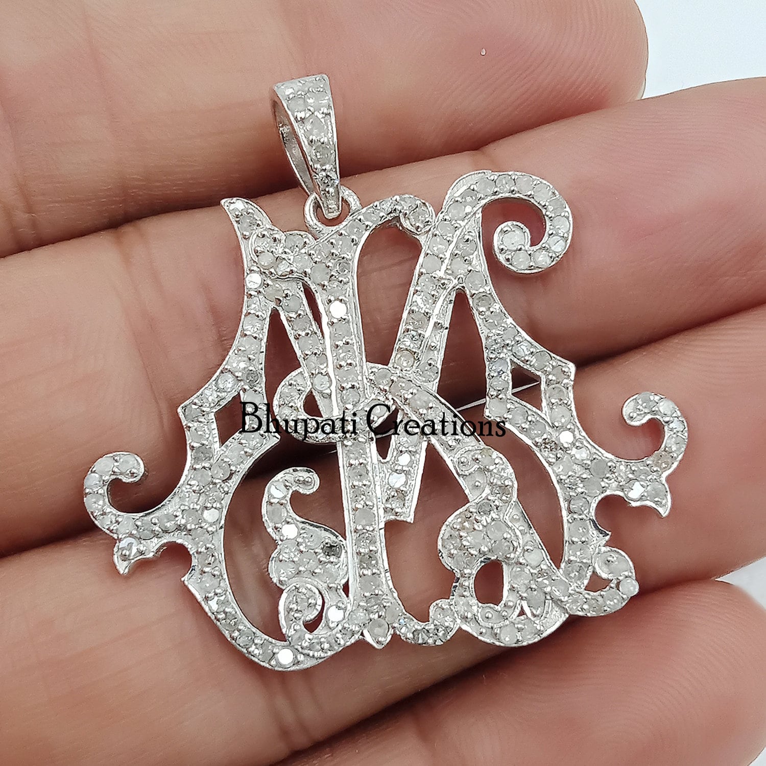 925 Sterling Silber Bl lb Monogramm Anhänger, 2 Anfangsbuchstaben Anhänger Schmuck, Handgefertigte Diamant Schmuck von bhupaticreations