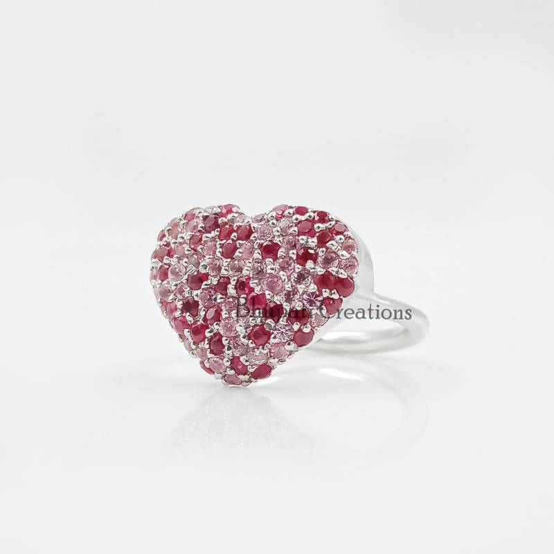Natürlicher Rubin & Rosa Saphir Edelstein Ring, Herzform Ringe, 925 Sterling Silber Frauen Designer Ring Schmuck von bhupaticreations
