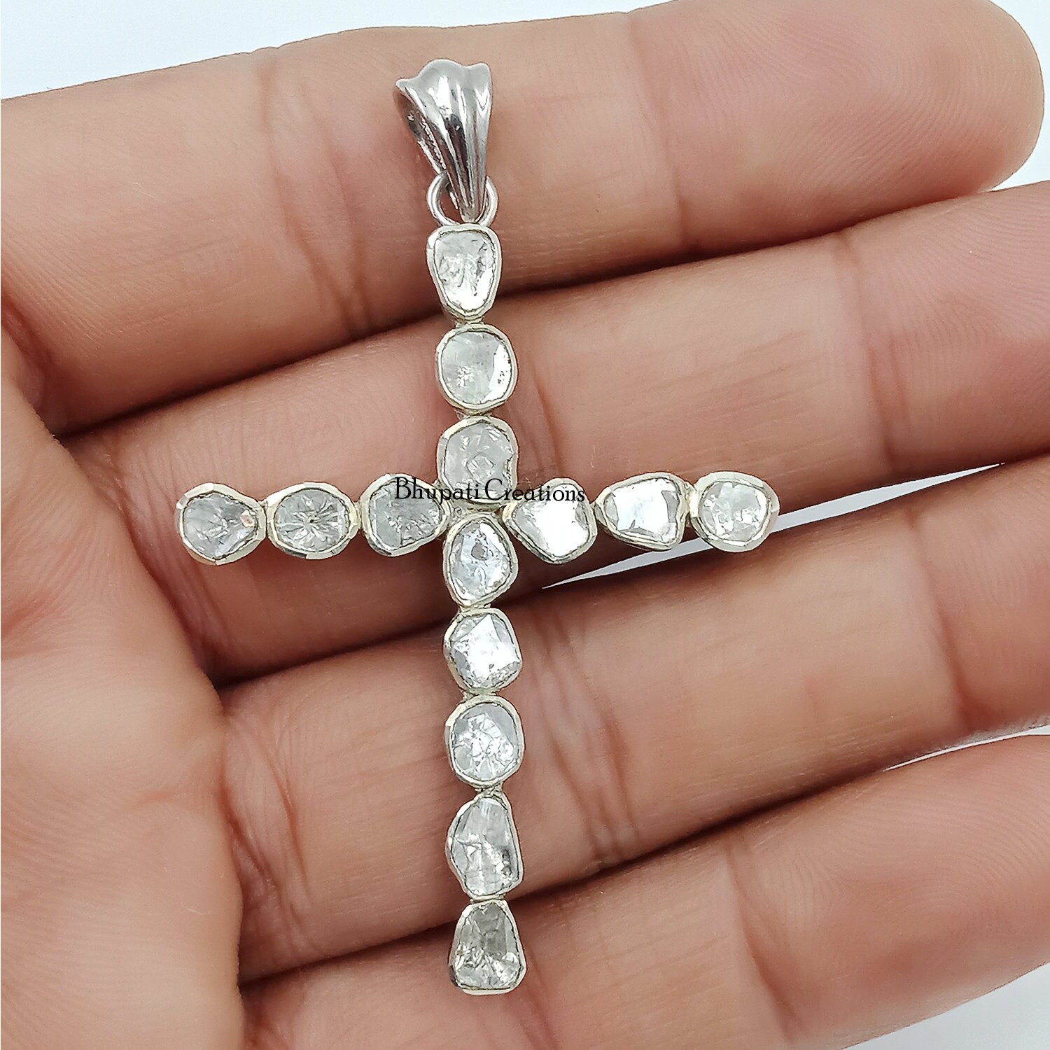 Pavé Diamant Kreuz Anhänger - Stick Sterling Silber Schmuck von bhupaticreations