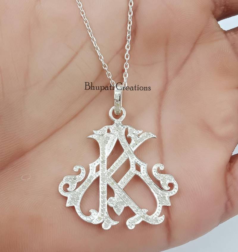 Pave Diamond Monogram Anhänger, 925 Sterling Silber Monogramm Name Anhänger Schmuck, Alphabet von bhupaticreations