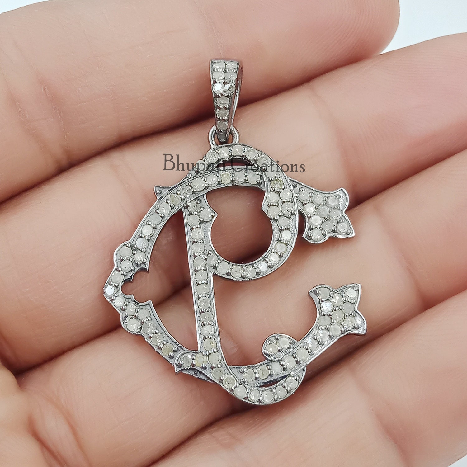 Pave Diamond Sm Ms Monogramm Anhänger, 925 Sterling Silber 2 Buchstaben Anhänger Schmuck, Custom Schmuck von bhupaticreations