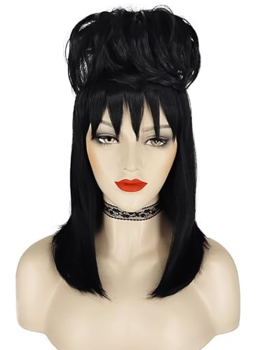 bi bi hou Damen Beetle J'uice Lydia Cosplay Perücke Schwarz Lange B'eetleJuice Verkleidung Lydia Cosplay Wig Weihnachten Halloween Karneval Party Bühnenauftritt Kostüm Zubehör Perücke Gothic von bi bi hou