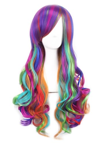 bi bi hou Descendants Cosplay Perücke Lange Gewellt Descendants Verkleidung Evie Mal Uma Cosplay Wig Weihnachten Halloween Karneval Party Kostüm Zubehör Perücke Bunt Grün Blau Violett von bi bi hou