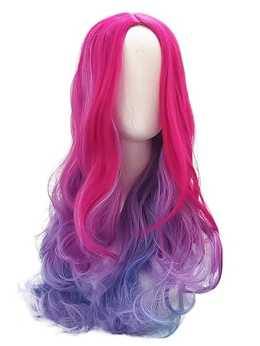 bi bi hou Descendants Cosplay Perücke Lange Gewellt Descendants Verkleidung Evie Mal Uma Cosplay Wig Weihnachten Halloween Karneval Party Kostüm Zubehör Perücke Bunt Grün Blau Violett von bi bi hou