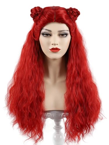 bi bi hou Descendants Cosplay Perücke Rot Lange Gelockte Descendants Verkleidung Rise of Red Cosplay Wig Red Perücke Weihnachten Halloween Karneval Party Bühnenauftritt Kostüm Zubehör von bi bi hou