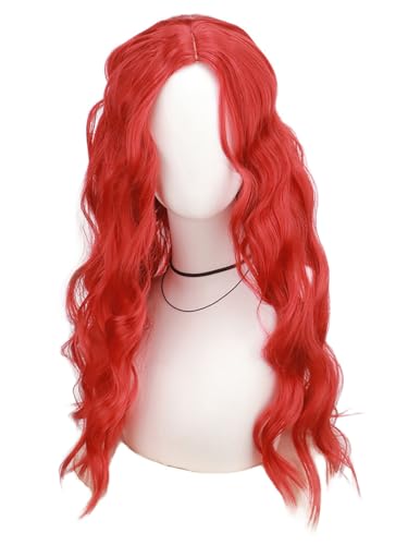 bi bi hou Descendants Cosplay Perücke Rot Lange Gelockte Descendants Verkleidung Rise of Red Cosplay Wig Red Perücke Weihnachten Halloween Karneval Party Bühnenauftritt Kostüm Zubehör von bi bi hou