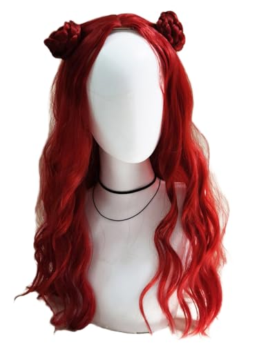 bi bi hou Descendants Cosplay Perücke Rot Lange Gelockte Descendants Verkleidung Rise of Red Cosplay Wig Red Perücke Weihnachten Halloween Karneval Party Bühnenauftritt Kostüm Zubehör von bi bi hou
