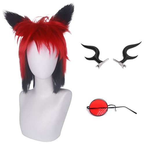 bi bi hou Hazbin Hotel Alastor Cosplay Perücke mit Haarspange und Brille Anime Hazbin Hotel Verkleidung Alastor Cosplay Wig Halloween Karneval Party Cosplay Kostüm Zubehör Perücke Erwachsene von bi bi hou
