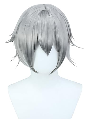 bi bi hou Honkai Star Rail Caelus Cosplay Perücke Grau Kurze Honkai Star Rail Verkleidung Trailblazer Cosplay Wig Anime Perücke Halloween Karneval Party Cosplay Kostüm Zubehör Perücke Erwachsene von bi bi hou