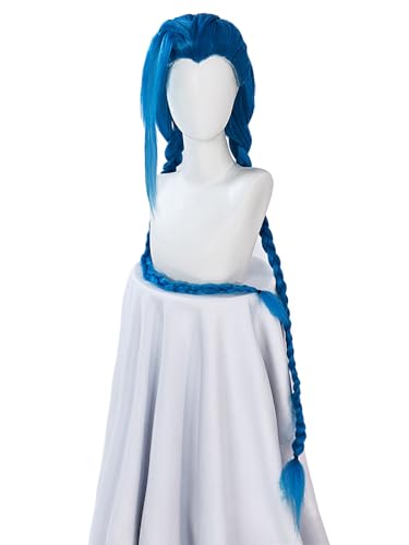 bi bi hou Jinx Cosplay Perücke Blau Doppelte Zöpfe Länge 120cm Anime Arcane Verkleidung Jinx Wig Halloween Karneval Party Kostüm Zubehör Anime Perücke Erwachsene von bi bi hou