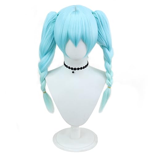 bi bi hou Miku Cosplay Perücke Doppelte Pferdeschwanz Gedrehter Zopf Anime Cosplay Verkleidung Miku Wig Halloween Karneval Party Lolita Cosplay Kostüm Zubehör Perücke 50cm Lang Zöpfen Eisblau von bi bi hou