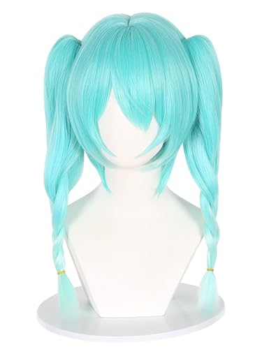 bi bi hou Miku Cosplay Perücke Doppelte Pferdeschwanz Gedrehter Zopf Anime Cosplay Verkleidung Miku Wig Halloween Karneval Party Lolita Cosplay Kostüm Zubehör Perücke 50cm Lang Zöpfen Eisblau von bi bi hou