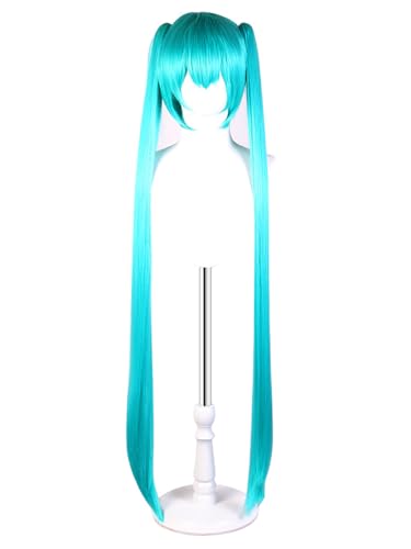 bi bi hou Miku Cosplay Perücke Gerade Lange Doppelte Pferdeschwanz Anime Cosplay Verkleidung Miku Wig Halloween Karneval Party Lolita Cosplay Kostüm Zubehör Perücke 110cm Lang Zöpfen Aqua Blau von bi bi hou