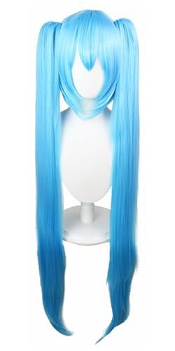 bi bi hou Miku Cosplay Perücke Gerade Lange Doppelte Pferdeschwanz Anime Cosplay Verkleidung Miku Wig Halloween Karneval Party Lolita Cosplay Kostüm Zubehör Perücke 110cm Lang Zöpfen Sky Blau von bi bi hou
