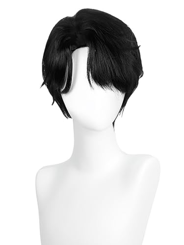 bi bi hou Saja Boys Jinu Cosplay Perücke Schwarz Länge 30cm Anime Demon Hunters Verkleidung Sajaboys Jinu Wig Halloween Karneval Party Kostüm Zubehör Anime Perücke Erwachsene von bi bi hou