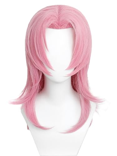 bi bi hou Saja Boys Romance Cosplay Perücke Rosa Länge 45cm Anime Demon Hunters Verkleidung Sajaboys Romance Wig Halloween Karneval Party Kostüm Zubehör Anime Perücke Erwachsene von bi bi hou